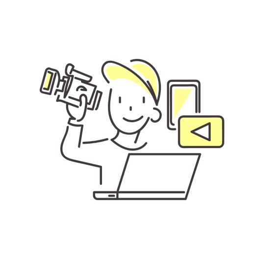 パソコンで映像を編集するスタッフのイラスト